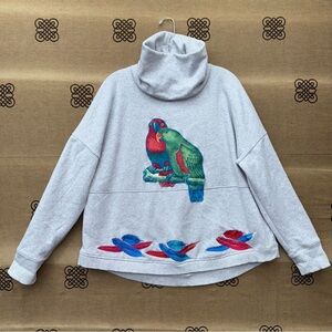 Athleta Funnel Neck Dye Pullover With Embroidered Birds Customized Size XL